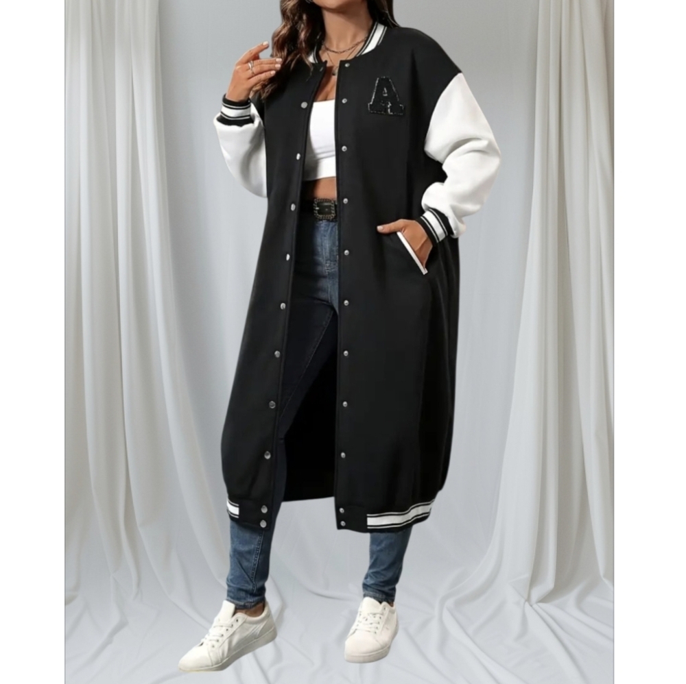 Women Long Baseball Style Letterman Jacket Is Very Warm And Cozy